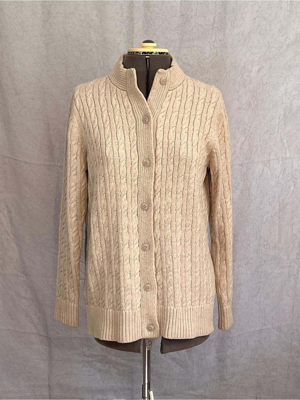 L.L. Bean Women's Cream Cable-Knit Button Cardigan